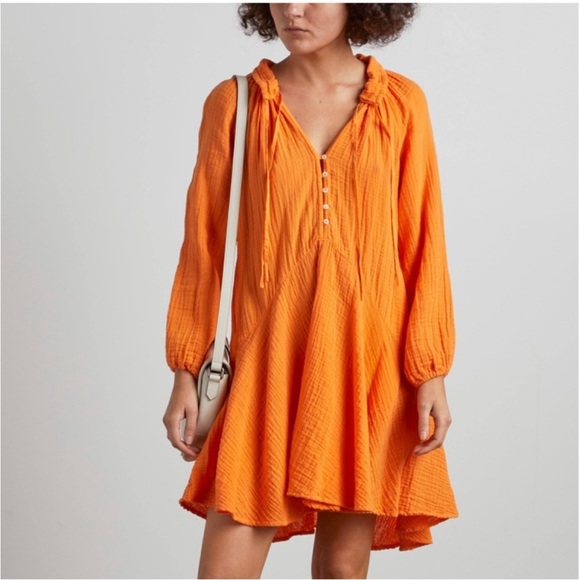Magaschoni 100% Organic Cotton Gauze Flowy Boho Dress in Turmeric Orange Size M - Picture 1 of 9